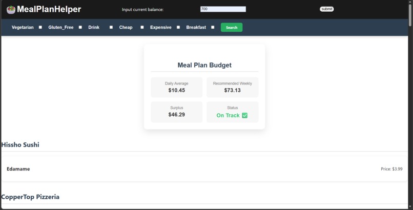 Meal Plan Helper – screenshot 1