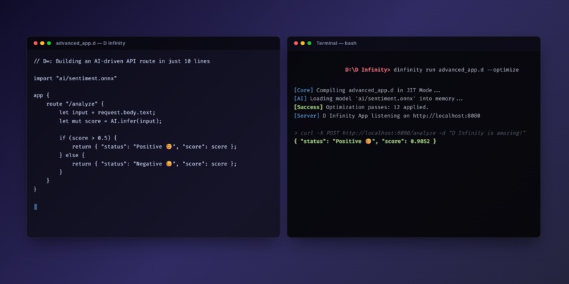 D infinity programing language  – screenshot 2