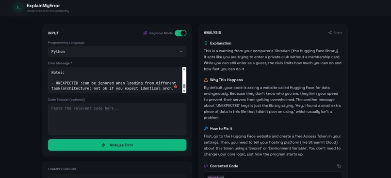 ExplainMyError – screenshot 1