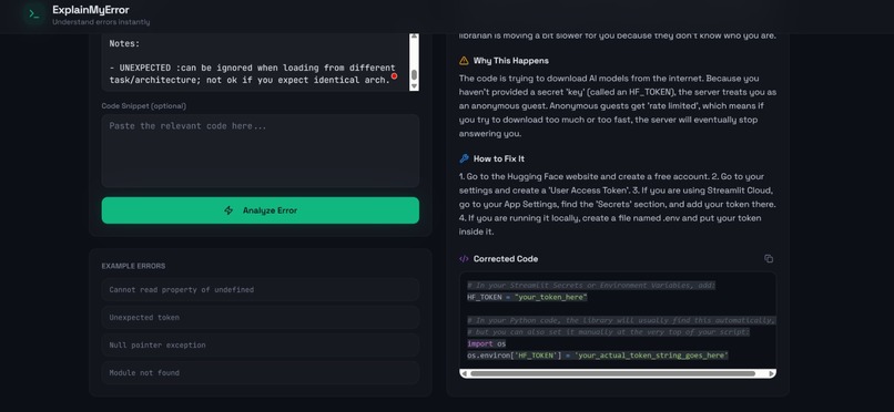 ExplainMyError – screenshot 2