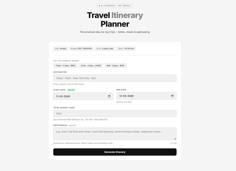 AI Travel Planner — Smart Budget-Aware Itinerary Generator – screenshot 1