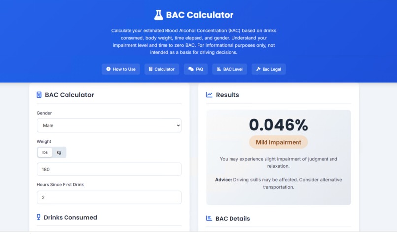 BAC Calculator – screenshot 1