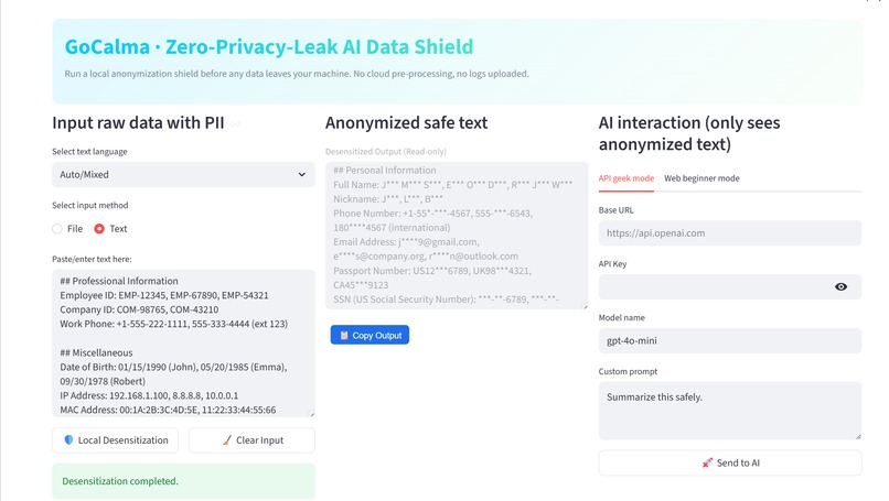 GoCalma Shield: Local AI Data Redaction – screenshot 1