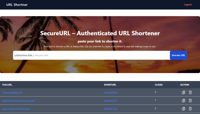 SecureURL – A JWT Authenticated URL Shortener – screenshot 1