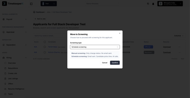TimekeeperX Hiring Agent: Production-Grade SIP Voice Screen – screenshot 2