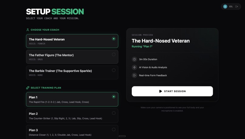 Cornerman AI is a voice-first, multimodal AI boxing coach – screenshot 2