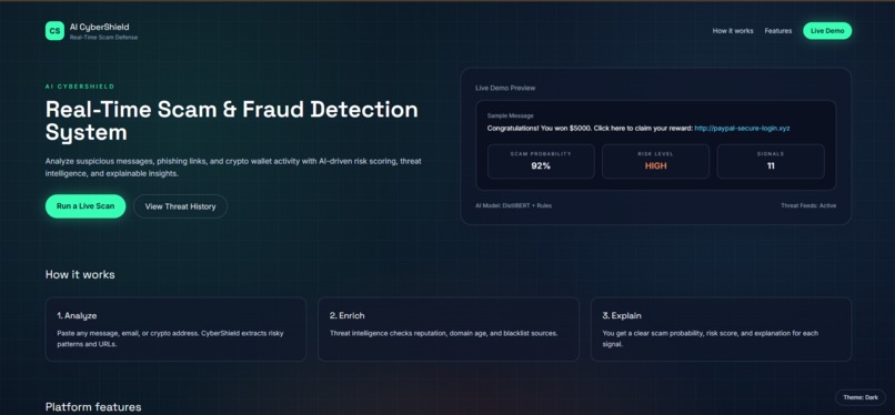 AI CyberShield – Real‑Time Scam & Fraud Detection System – screenshot 1