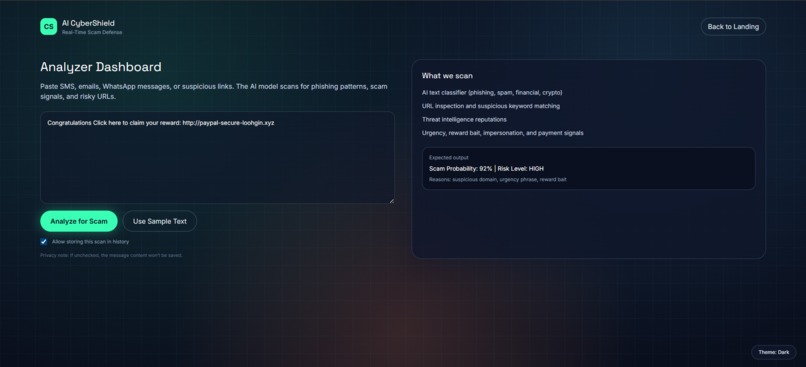 AI CyberShield – Real‑Time Scam & Fraud Detection System – screenshot 2