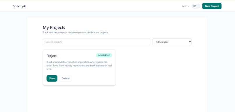 SpecifyAI – AI Powered Requirement Analysis Platform – screenshot 1