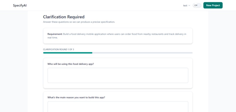 SpecifyAI – AI Powered Requirement Analysis Platform – screenshot 2