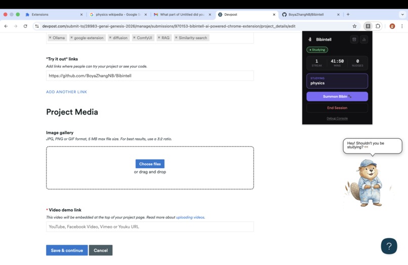 Bibintell: Focus Buddy Chrome Extension – screenshot 1
