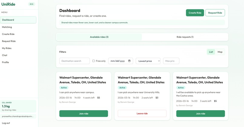 UniRide – screenshot 2
