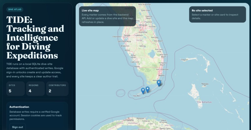 TIDE: Tracking and Intelligence for Dive Expeditions – screenshot 1