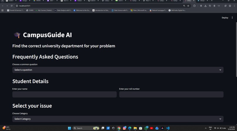 CAMPUSGUIDE-AI: AI based University Helpdesk System – screenshot 1