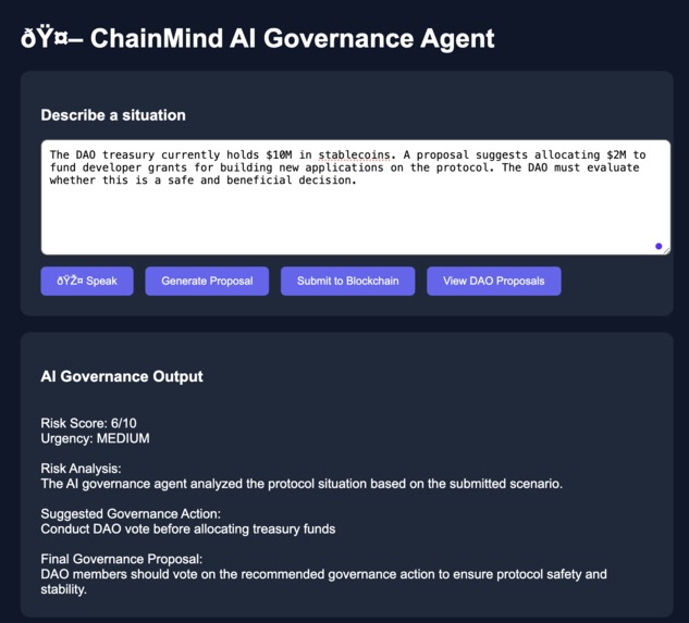 ChainMind – AI Governance Agent for Decentralized DAOs – screenshot 3