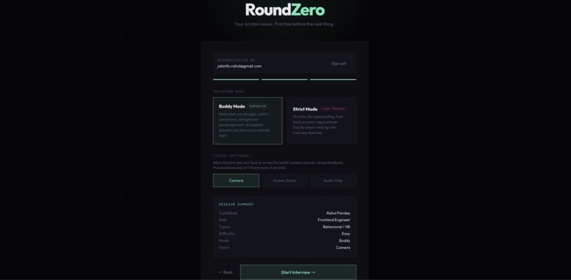 RoundZero: Multimodal AI Interview Coach  – screenshot 2