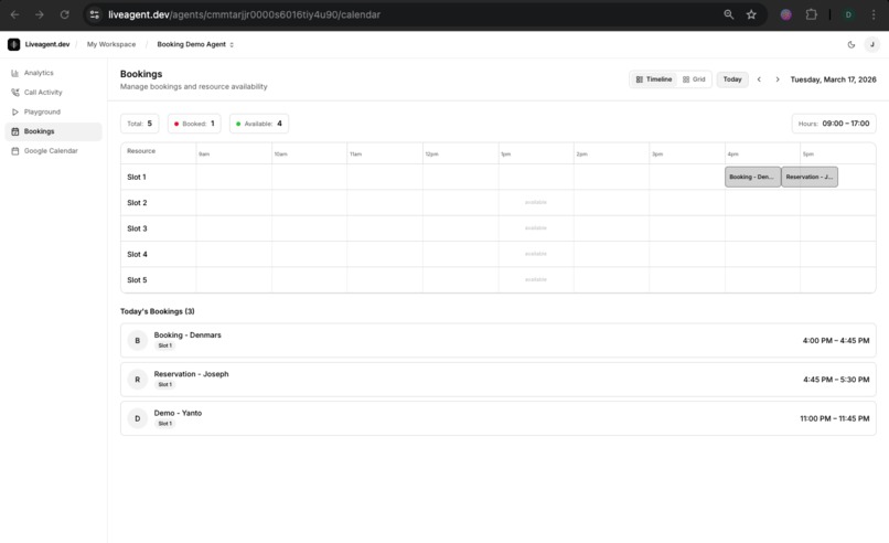 Liveagent.dev - Live Voice Agent for Booking and Reservation – screenshot 9