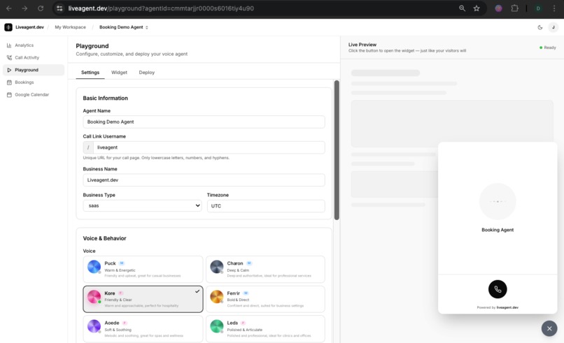 Liveagent.dev - Live Voice Agent for Booking and Reservation – screenshot 3