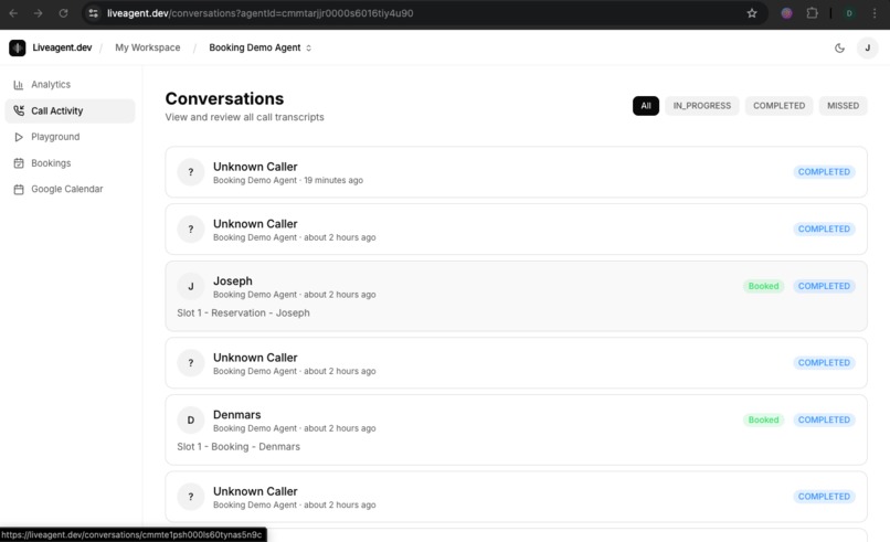 Liveagent.dev - Live Voice Agent for Booking and Reservation – screenshot 8