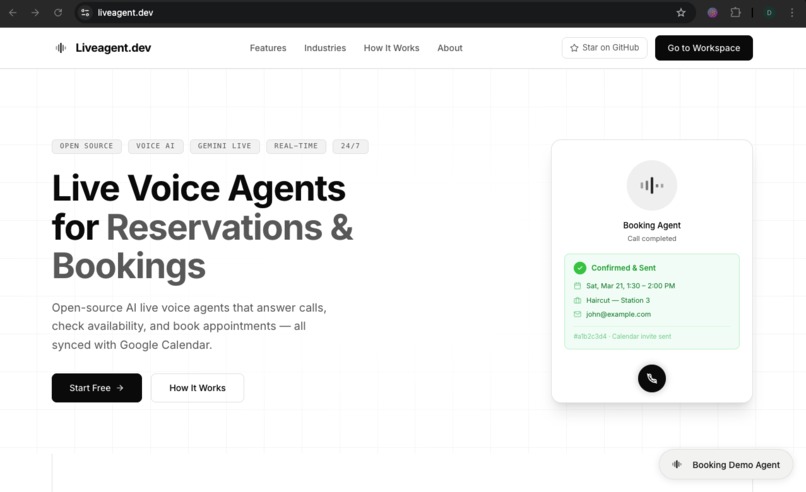 Liveagent.dev - Live Voice Agent for Booking and Reservation – screenshot 2