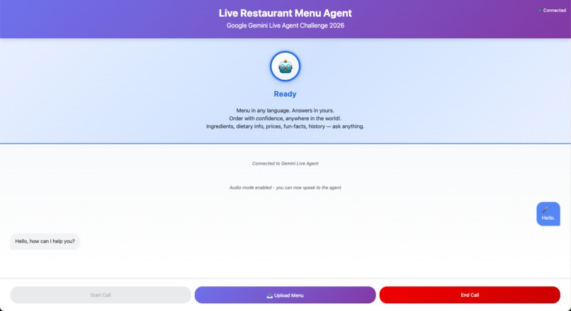 Live Restaurant Menu AI Agent – screenshot 1