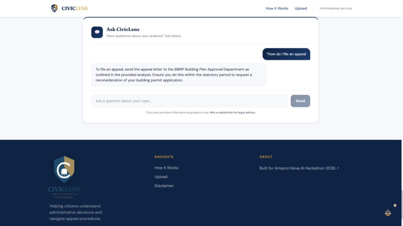 CivicLens — AI Legal Analysis for Government Rejections – screenshot 2
