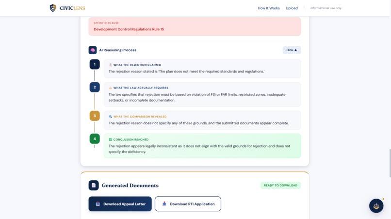 CivicLens — AI Legal Analysis for Government Rejections – screenshot 5
