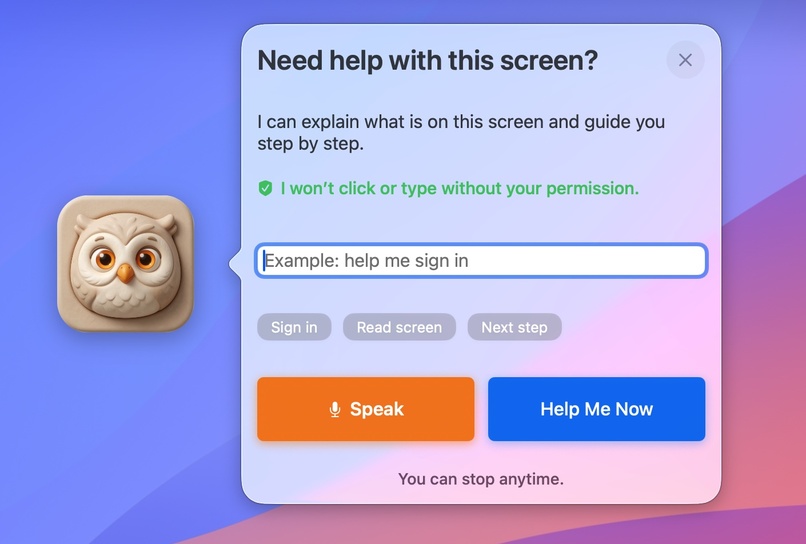 OwlGuide: AI Computer Help for Seniors – screenshot 1