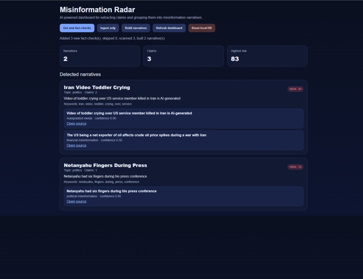Misinformation Radar – screenshot 2