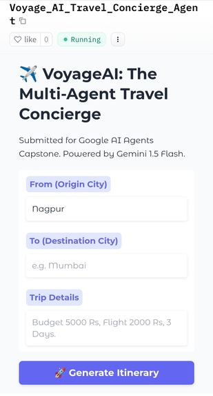 VoyageAI: Multi-Agent Travel Concierge – screenshot 1