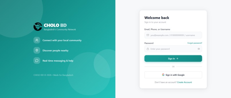 CholoBD – Real-Time Help & Ride Network for Bangladesh – screenshot 1