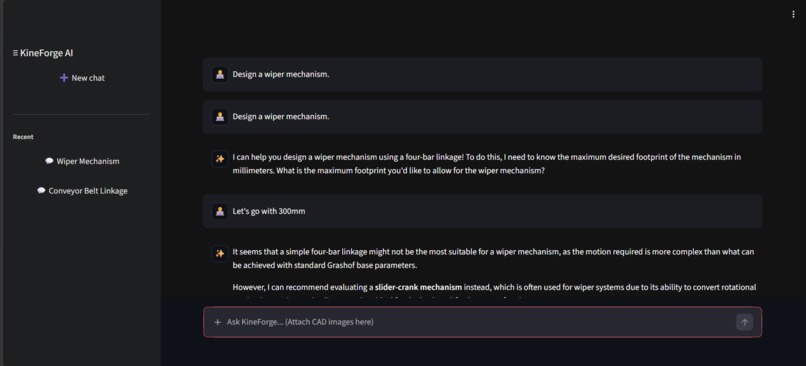 KineForge AI: Text-to-Mechanism Synthesis – screenshot 1