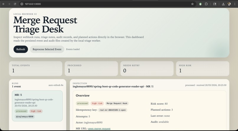 MR Triage Agent, Smart Merge Review Assistant – screenshot 1