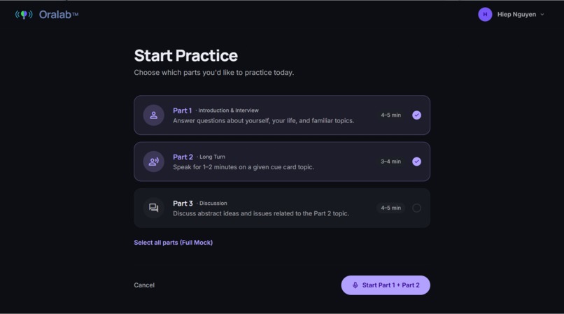 Oralab - AI IELTS Speaking Mock Examiner – screenshot 1