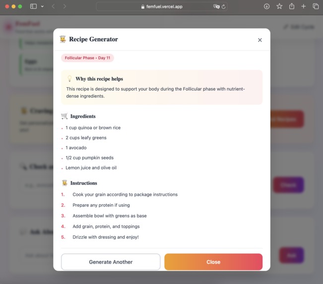 FemFuel – screenshot 3
