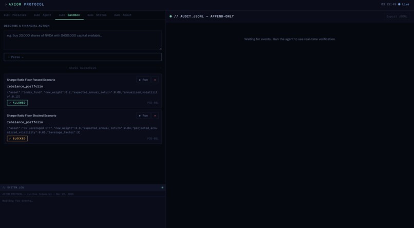 Axiom Protocol: Mathematical Determinism for AI Agents – screenshot 3