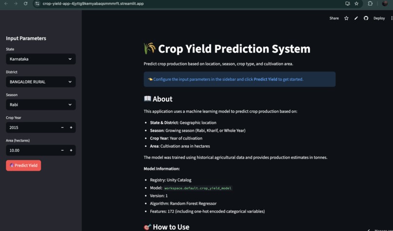 Crop yield predictor – screenshot 1