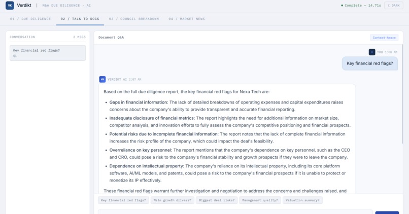 Verdikt | AI-Powered M&A Due Diligence – screenshot 2