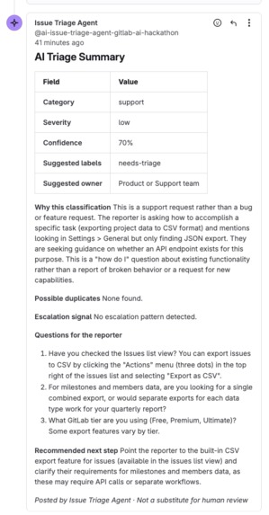 Issue Triage Agent – screenshot 1