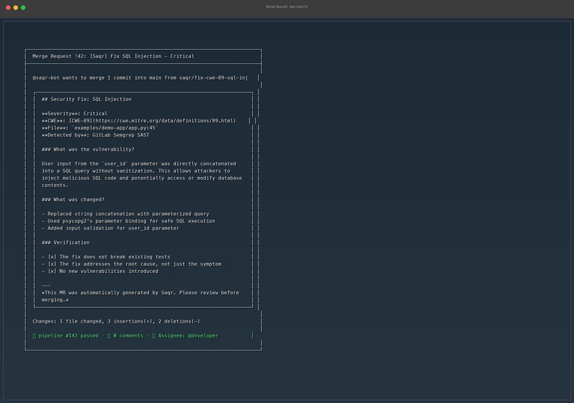 Saqr — Autonomous Security Remediation Agent – screenshot 4