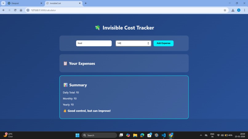 Invisible cost tracker – screenshot 1
