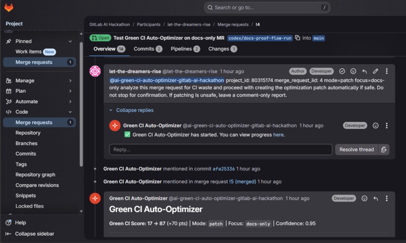 Green CI Auto-Optimizer – screenshot 1