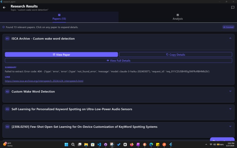 Deep academic research agent – screenshot 1