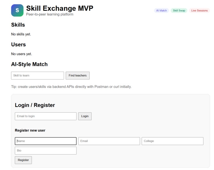 Student skill exchange platform – screenshot 1