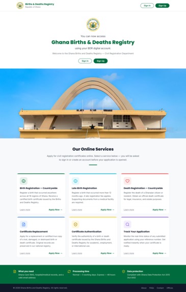 Births and Deaths Registry Webapp – screenshot 1