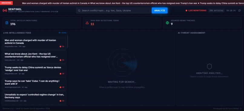 Sentinel — Conflict Misinformation Early Warning System – screenshot 1
