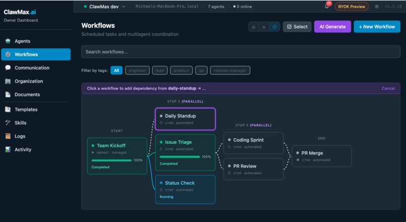 ClawMax - Multimodal workflow with senso context – screenshot 2
