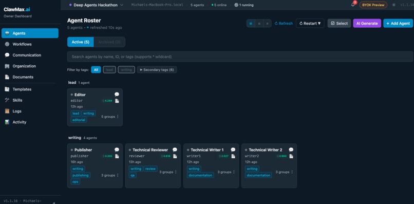 ClawMax - Multimodal workflow with senso context – screenshot 1