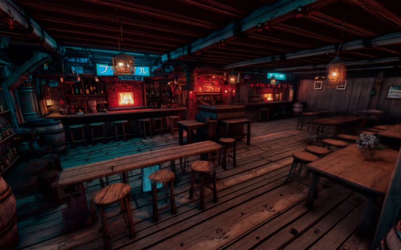 Japanese Style cyberpunk restaurant background – screenshot 1