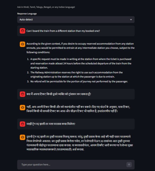 Chatbot for railway passengers – screenshot 1